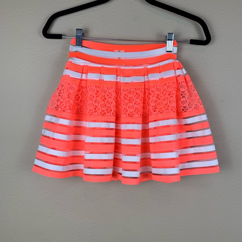 • Btween • Neon Orange Striped Lace Detail Skirt
